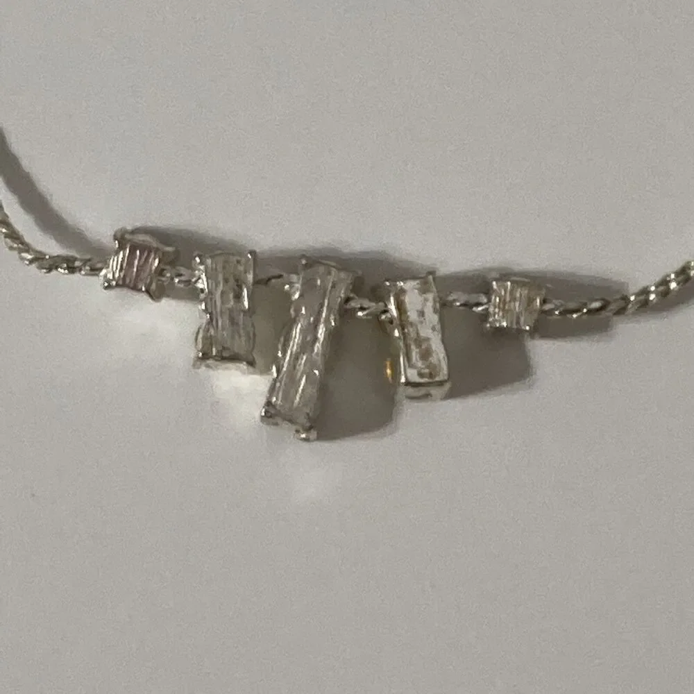 Napier Purple Clear Silver Tone Rhinestone Bar Pendant Thin Chain Necklace